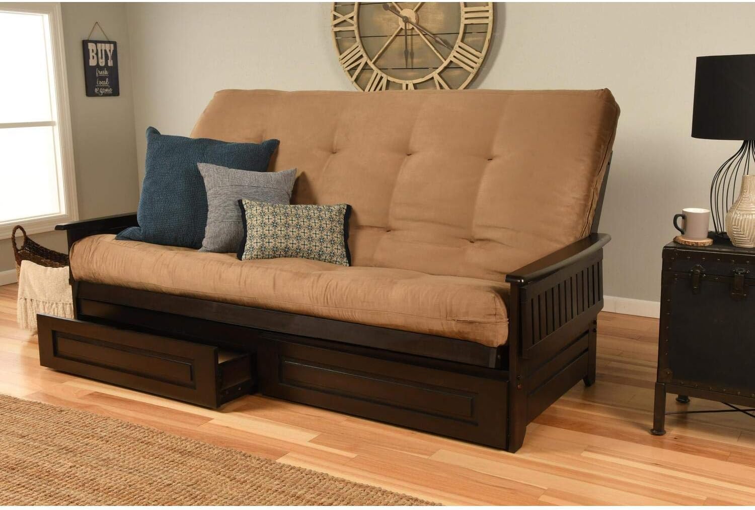 Kodiak Furniture Phoenix Queen Futon with Suede Fabric Mattress in Espresso/Tan