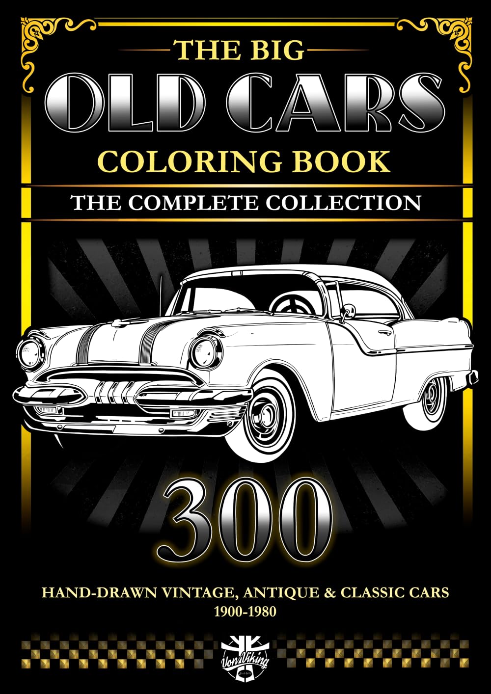 Voitures classiques livre coloriage adulte rétro avec 300 modèles vintage dessinés main