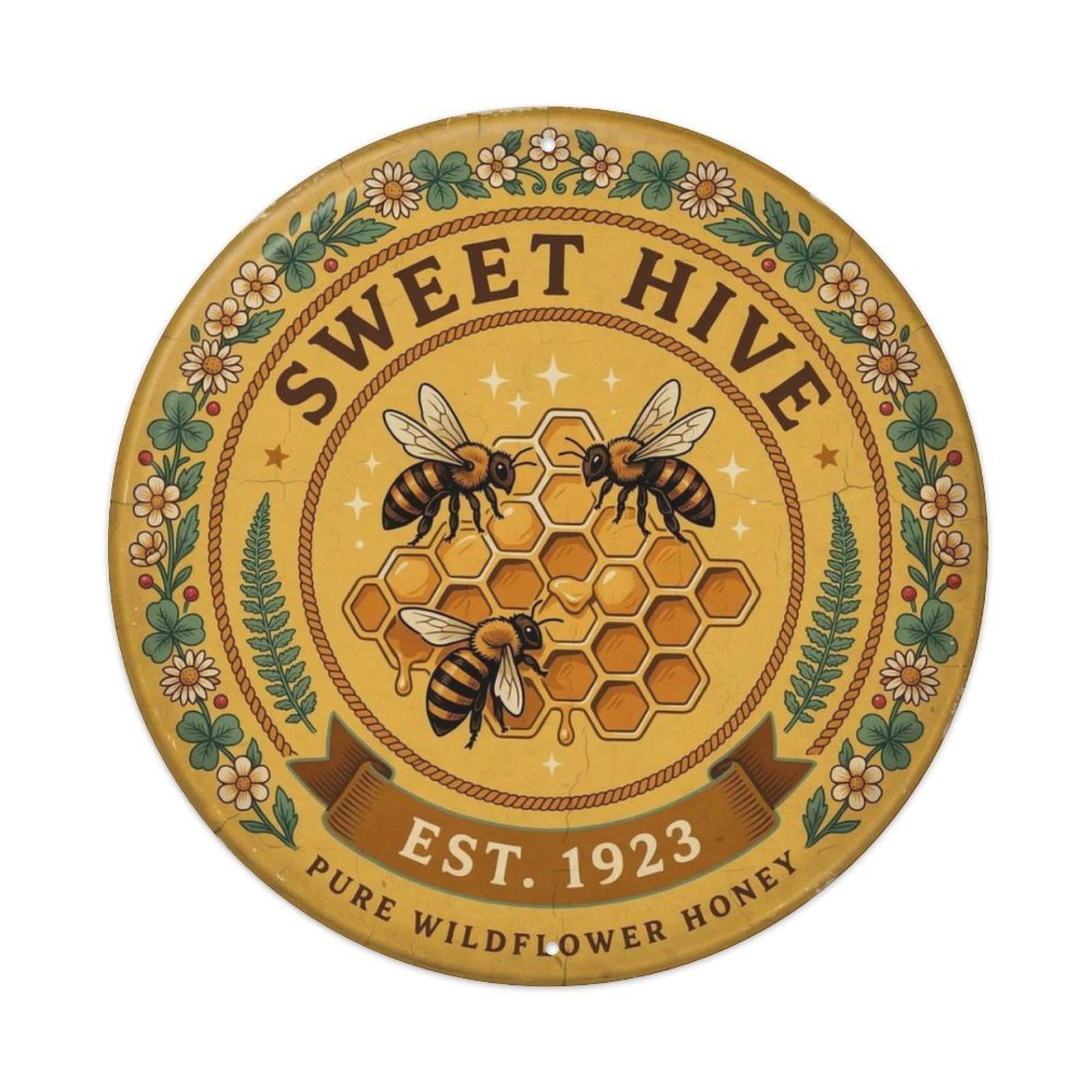 Vintage Honey Bee Metal Tin Sign Plaque