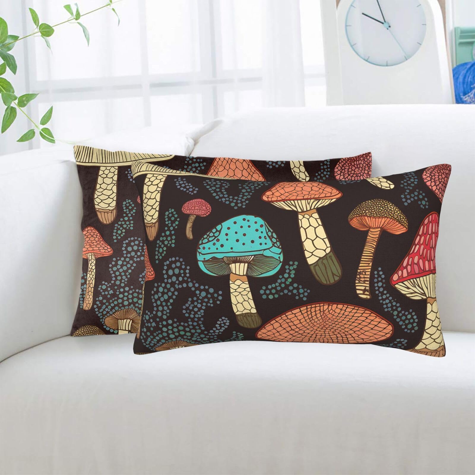 Mushroom Standard Pillowcases Sets of 2, Ultra Soft Microfiber Plush Pillow Cases 16"X24" Comfort Decorative Throw Pillow Cover with Hidden Zipper for Bedroom, Sofa, Couch