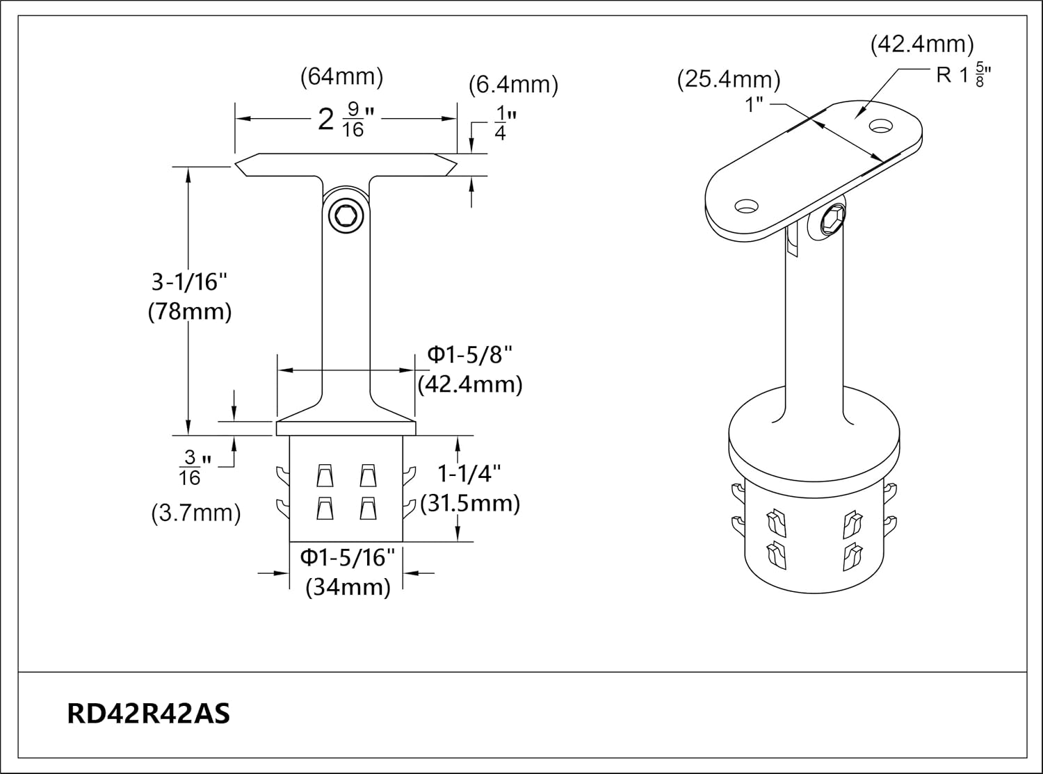 Radius Saddle Handrail Support, Work for 1-5/8" OD Round Post Mount, Stainless Steel 316, Adjustable (1-5/8" OD Saddle), RD42R42FAS, 2 Pieces