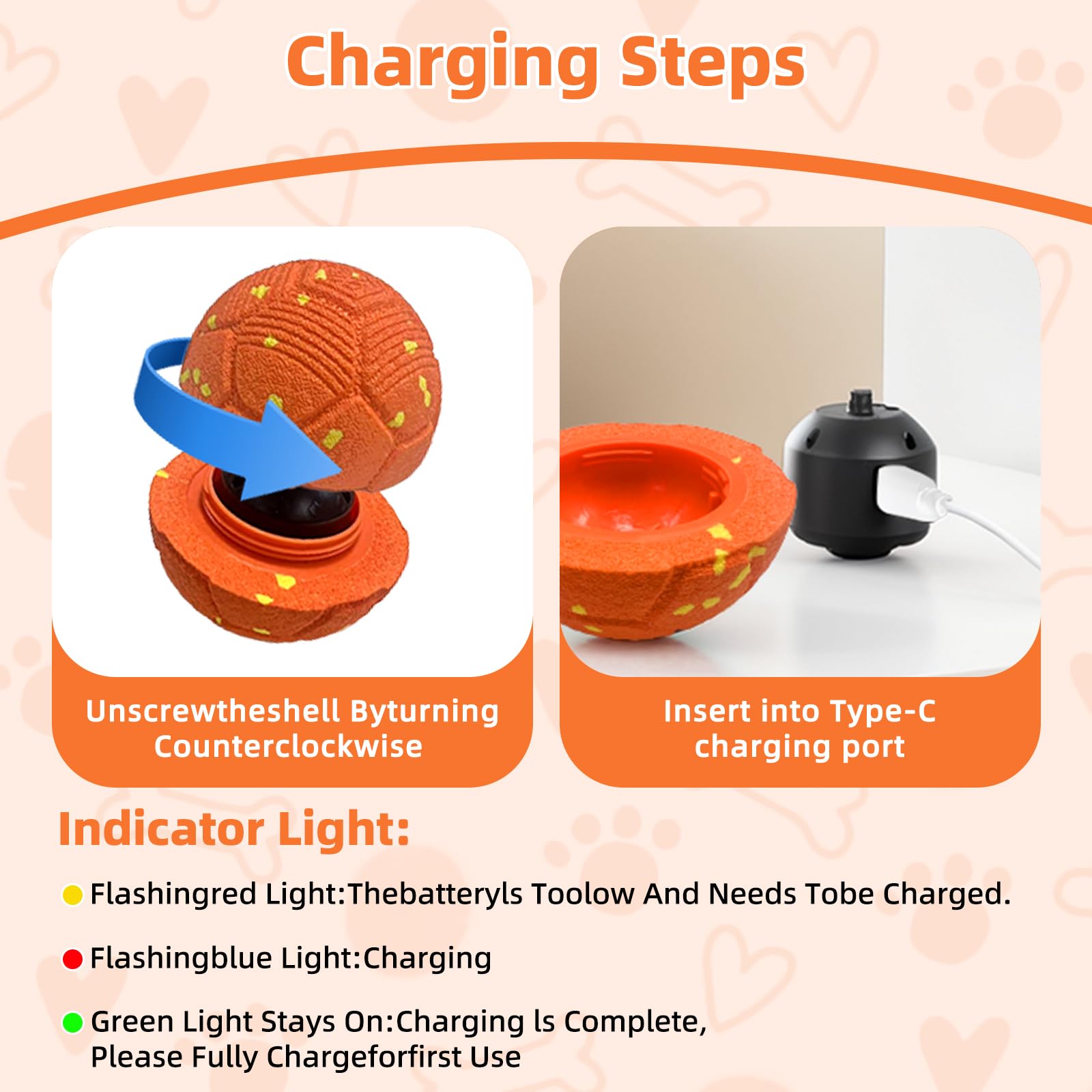Pelota Interactiva Perro, Juguetes para Perros Inteligente, Pelota Perro Rebotadora Automatico, Juguete Inteligente con 3 Modos Recargable, Jumping Pelotas para Perros Medianos y Grandes(Naranja)