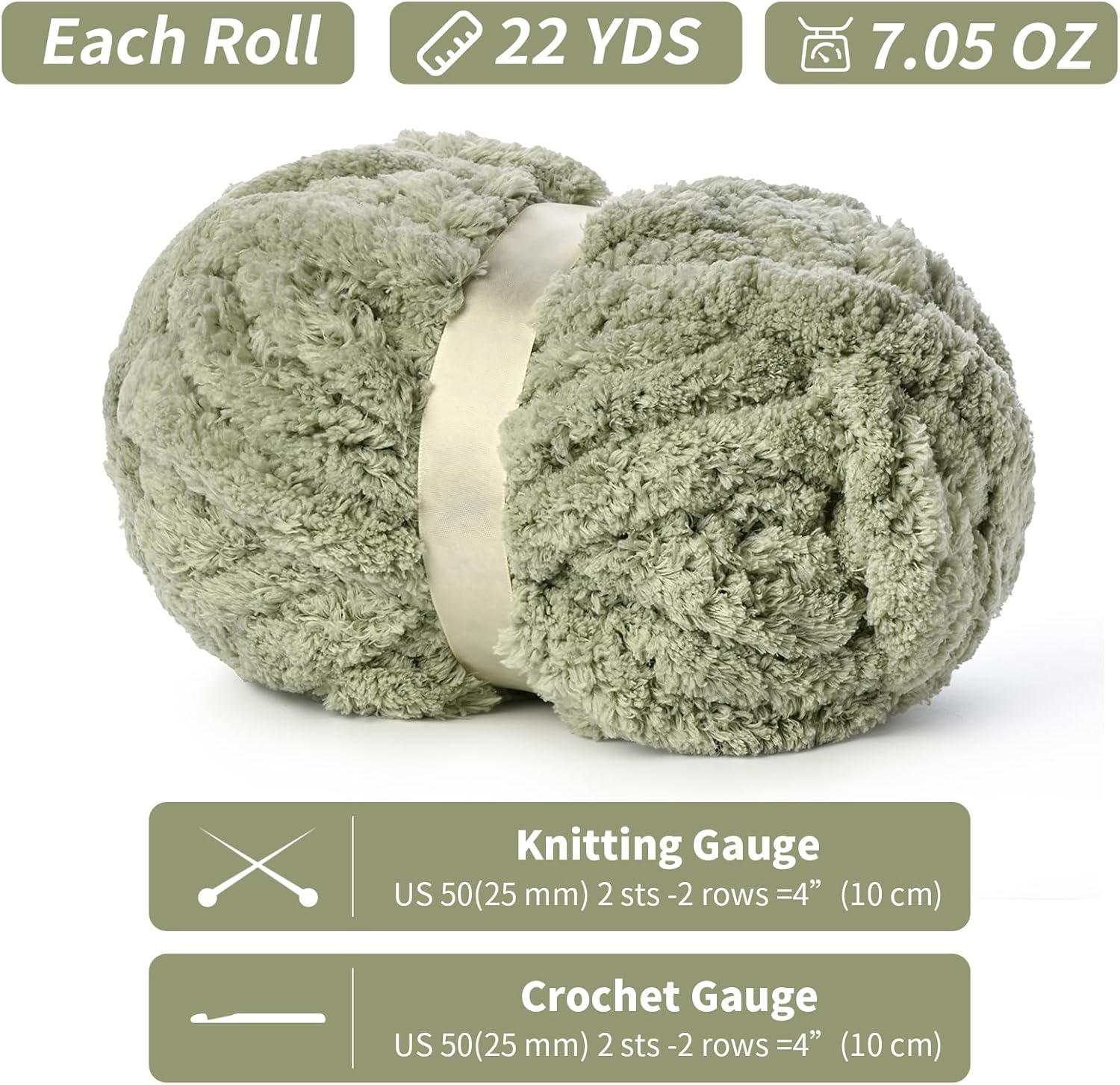 10 Pack of Jumbo Chunky Yarn for Hand Knitting,10# Super Bulky-Fluffy Chenille Yarn, 220 yds/70.5 oz Soft Thick Yarn for Crocheting Chunky Knit Throw Blankets.(Sage Green)
