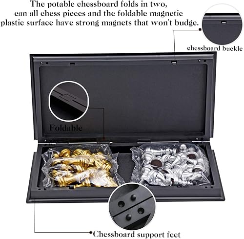 Miniatura 6 de Juego de ajedrez de viaje de 9.8 pulgadas, juego de ajedrez plateado y dorado, juegos educativos para niños y adultos con tablero de juego (9.8
