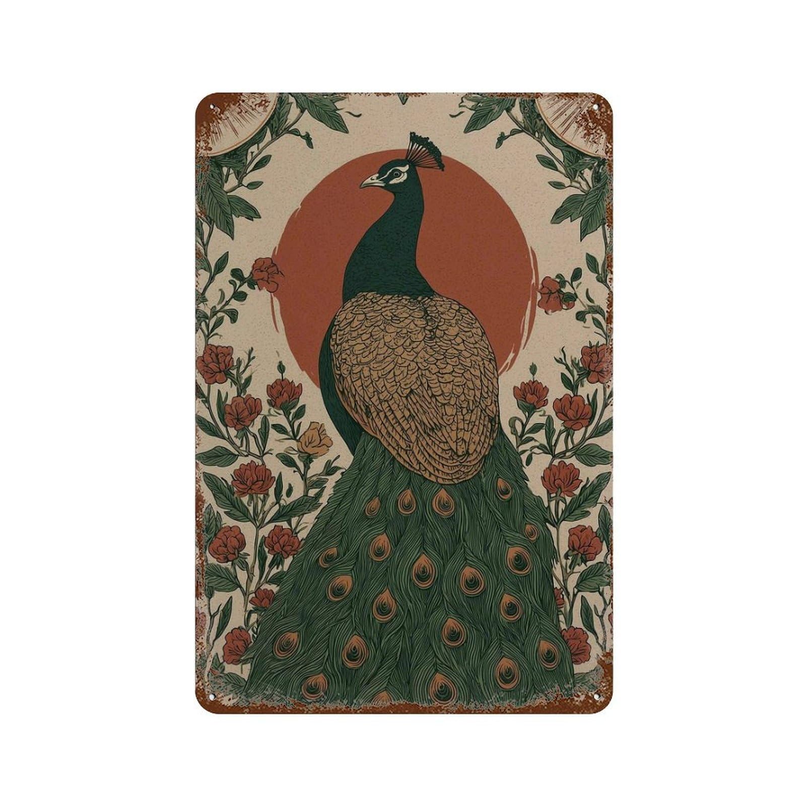 xiaoxiaoshen Peacock – Botanical Style Elegant Bird Boho Jungle Wall Decor Art Metal Tin Poster Modern Home Decor Art Home Bar Shop Decorations Vintage Sign 30x20cm