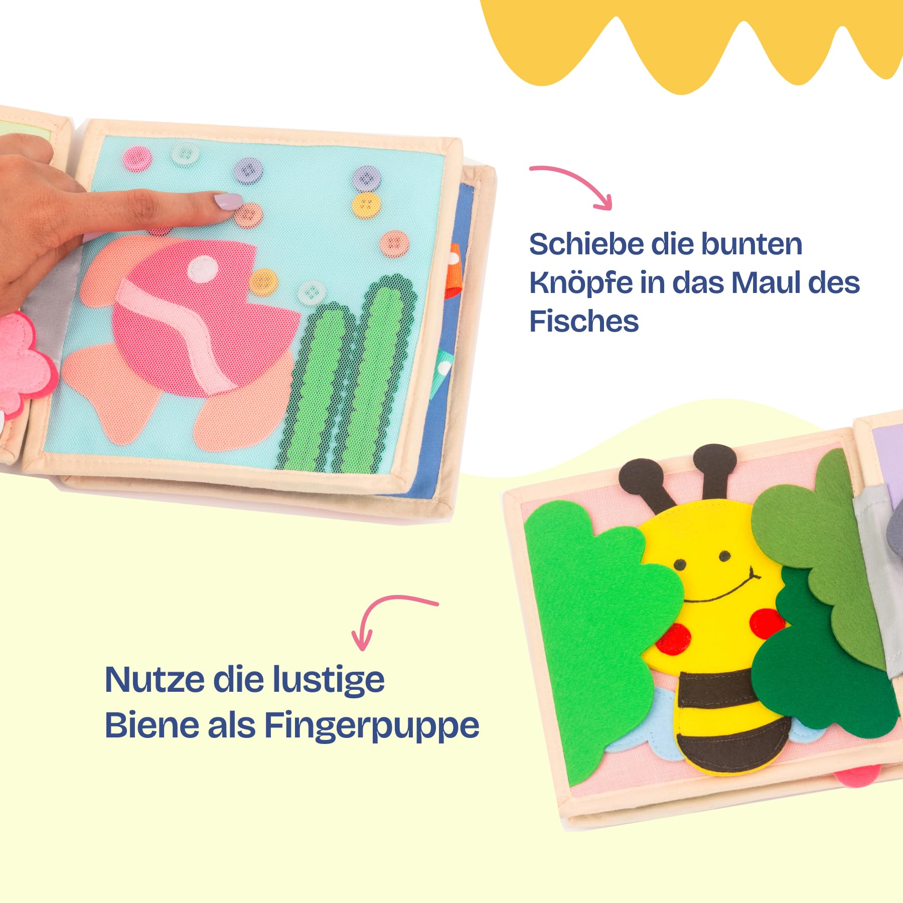 Jolly Designs® Premium Quiet Book para bebés y niños pequeños | Montessori juguetes a partir de 1 año | libro de habilidades motoras de fieltro con diversas actividades | promover la motricidad fina,