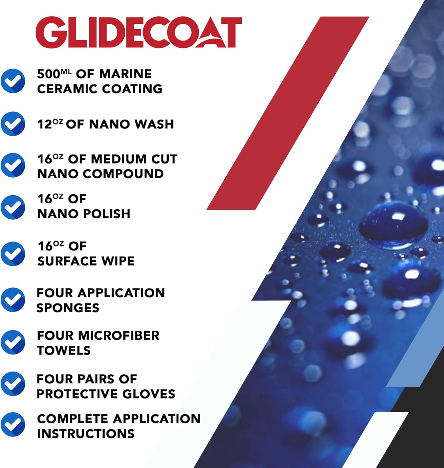 Glidecoat Marine Ceramic Coating Kit - Complete Boat Detailing Supply Kit with Marine Ceramic Coating, Nano Polish, Nano Compound, Nano Wash and Surface Wipe