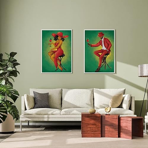 Miniatura 4 de Paquete de 2 lienzos de pintura y sorbos, lienzo predibujado para pintar para adultos, lienzos estirados para parejas, juegos de citas, noche,