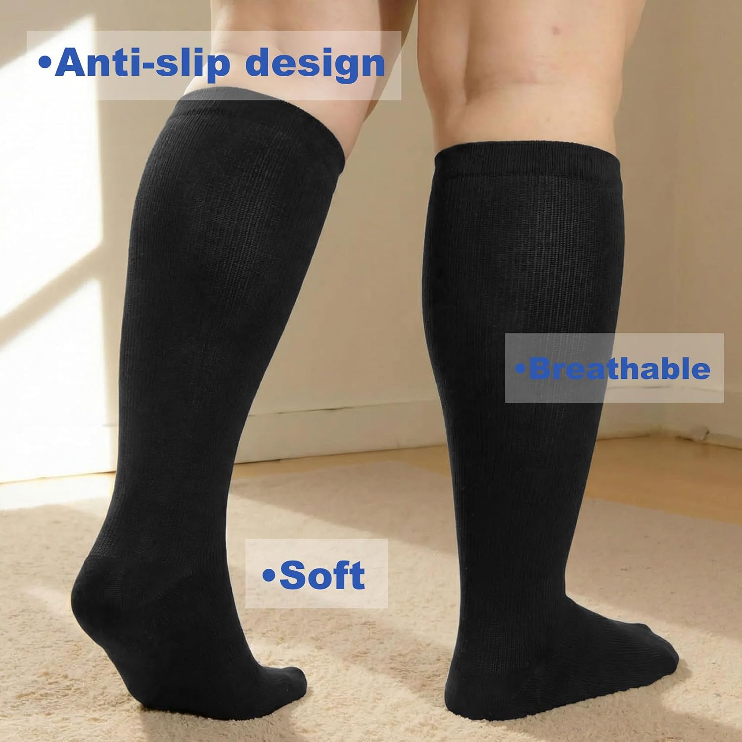 Plus Size Compression Socks for Women Men Wide Calf L/XL-5XL (15-20mmhg) Knee High Socks Support Compression Stockings for Nurses and Flying
