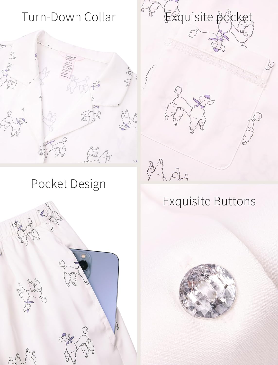 Satin Pajama Set for Women 2 Piece Long Sleeve Button Up Silky PJ Sets Loungewear Soft Satin Sleepwear with Pocket - Image 5