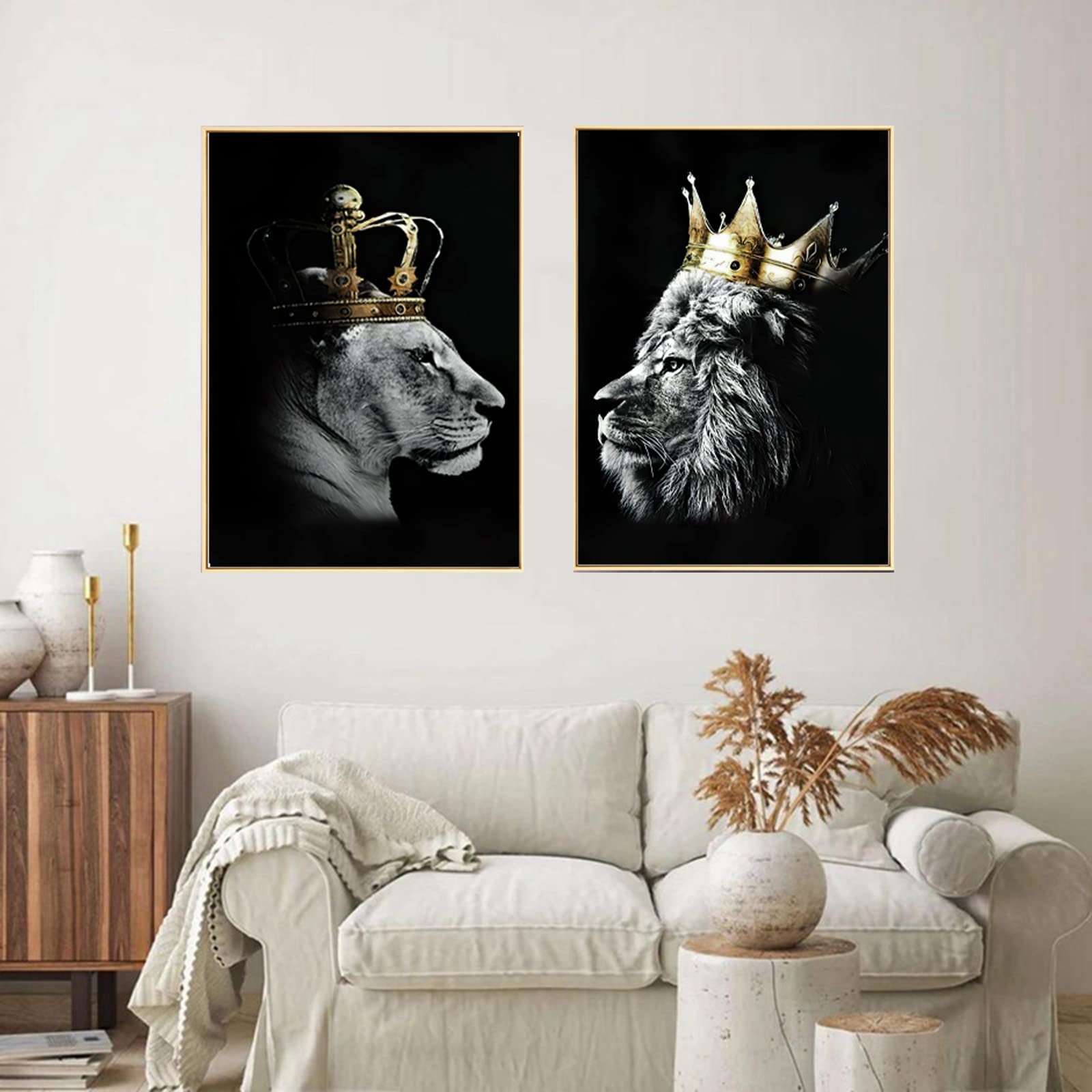 Empire Interactive - Stampa su tela, con leone e leonessa, per soggiorno, camera da letto, decorazione per la casa, senza cornice(B,2x60x90cm)