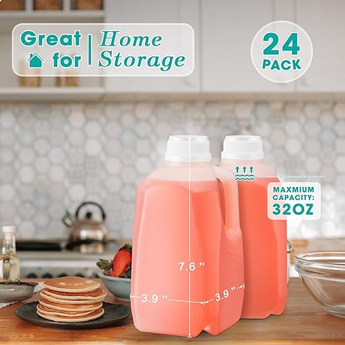 Miniatura 2 de Skylety Paquete de 24 mini jarras de leche de plástico con tapas, botellas vacías de polietileno de alta densidad de soda, recipientes de galones