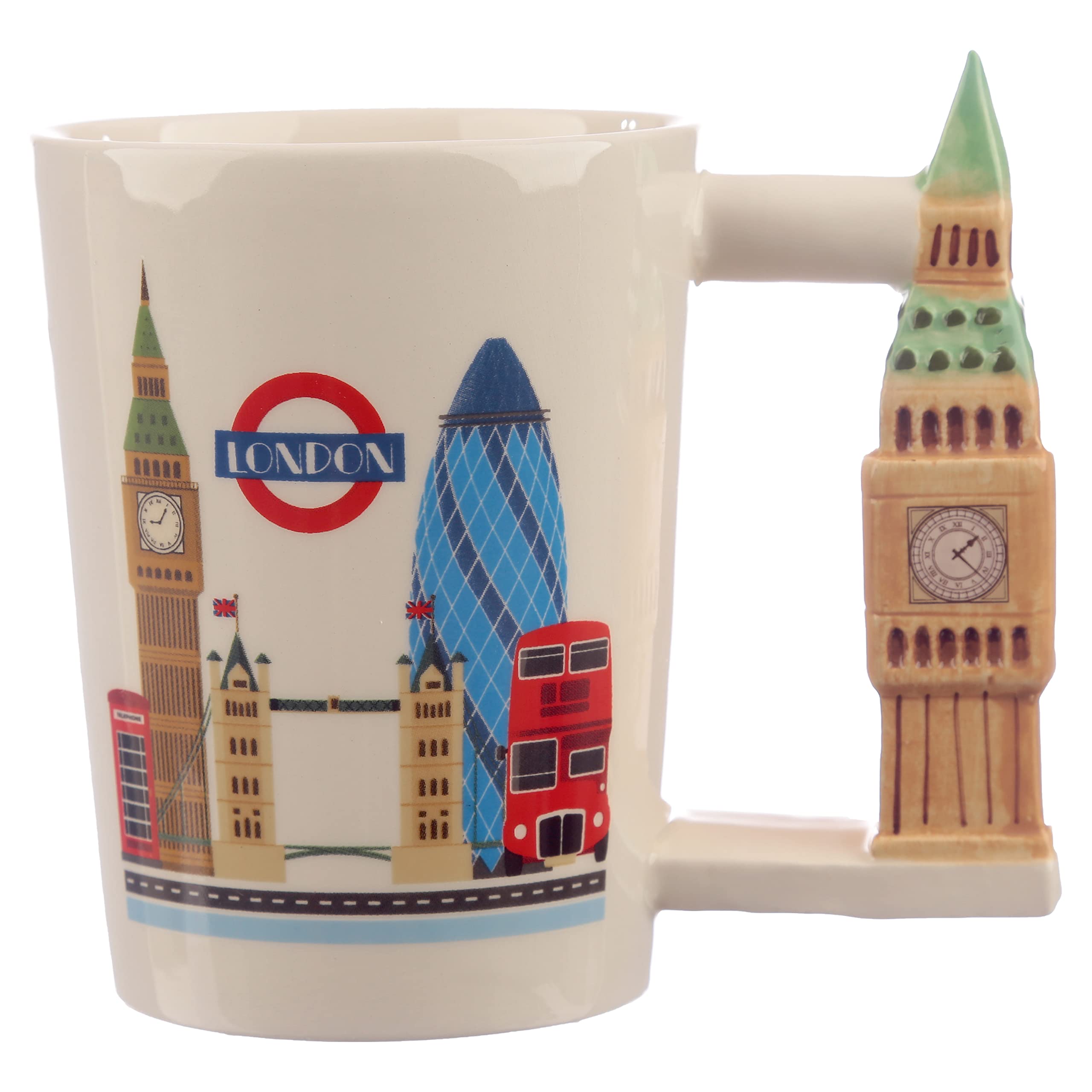 Puckator London Souvenir Big Ben Ceramic Shaped Handle Tea Coffee Mug - Funny Home Accessories Cute Gifts for Girlfriend Large Mugs for Men Women Hot Drinks Cups Presents Secret Santa Gift Cup Set