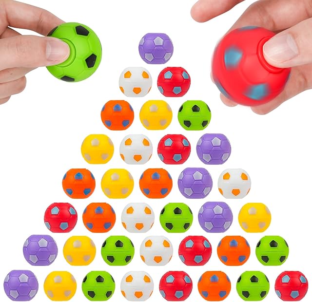 Ainiv 36 PCS Football Ball Spinner Hand Fidget Spinner Soccer Balls, Football Party Bag Fillers for Kids Hard, 3.5CM/1.3" Rotatable Fidget Football Balls, Stress Relief Football Toys for Kids Adults