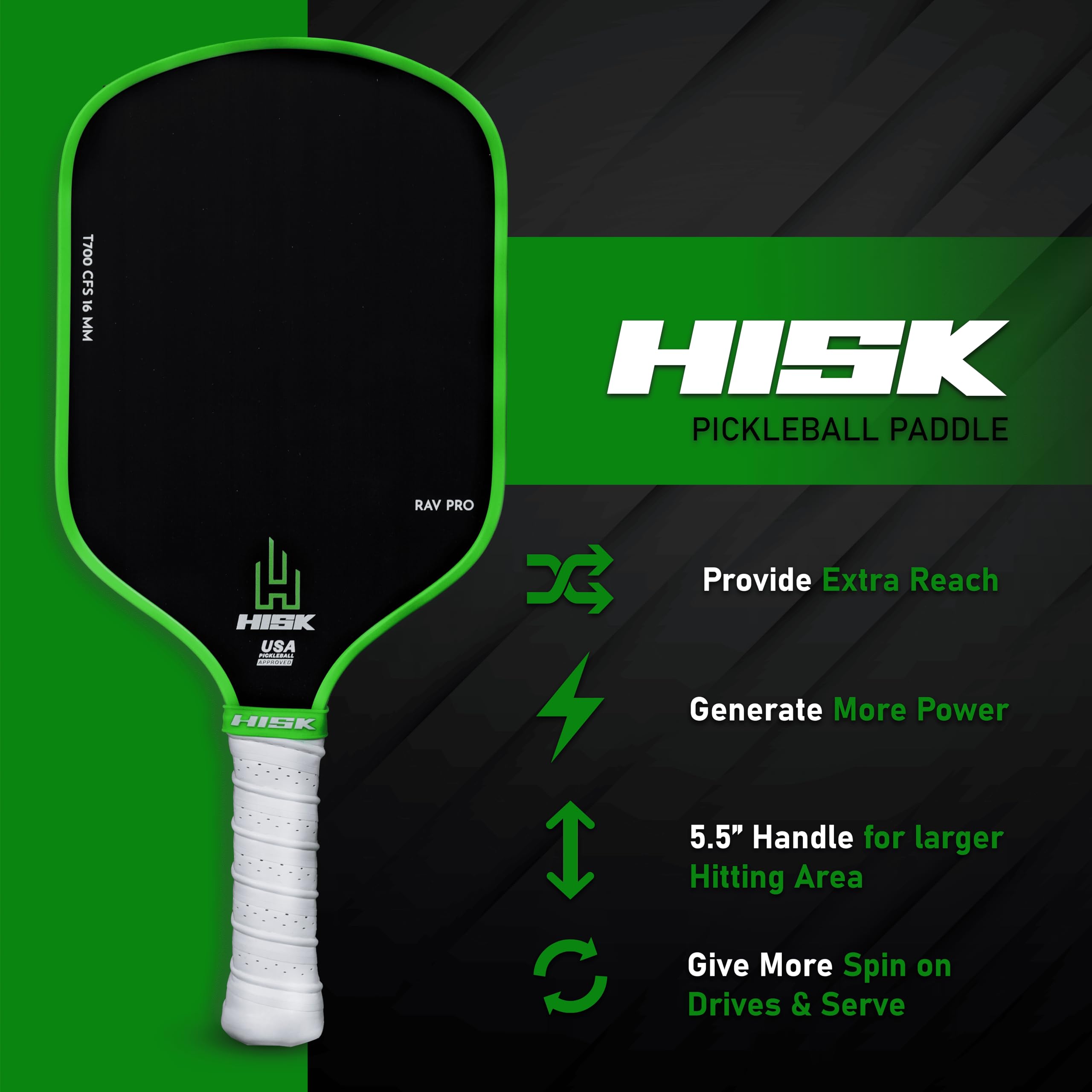 RAV PRO Pickleball-Paddel – Ultimate High End 16 mm japanische Toray T700 Rohkohlefaser CFS mit ausgezeichneter Körnung, aerodynamische Kurve, USAPA-genehmigt, Rutschfester Griff
