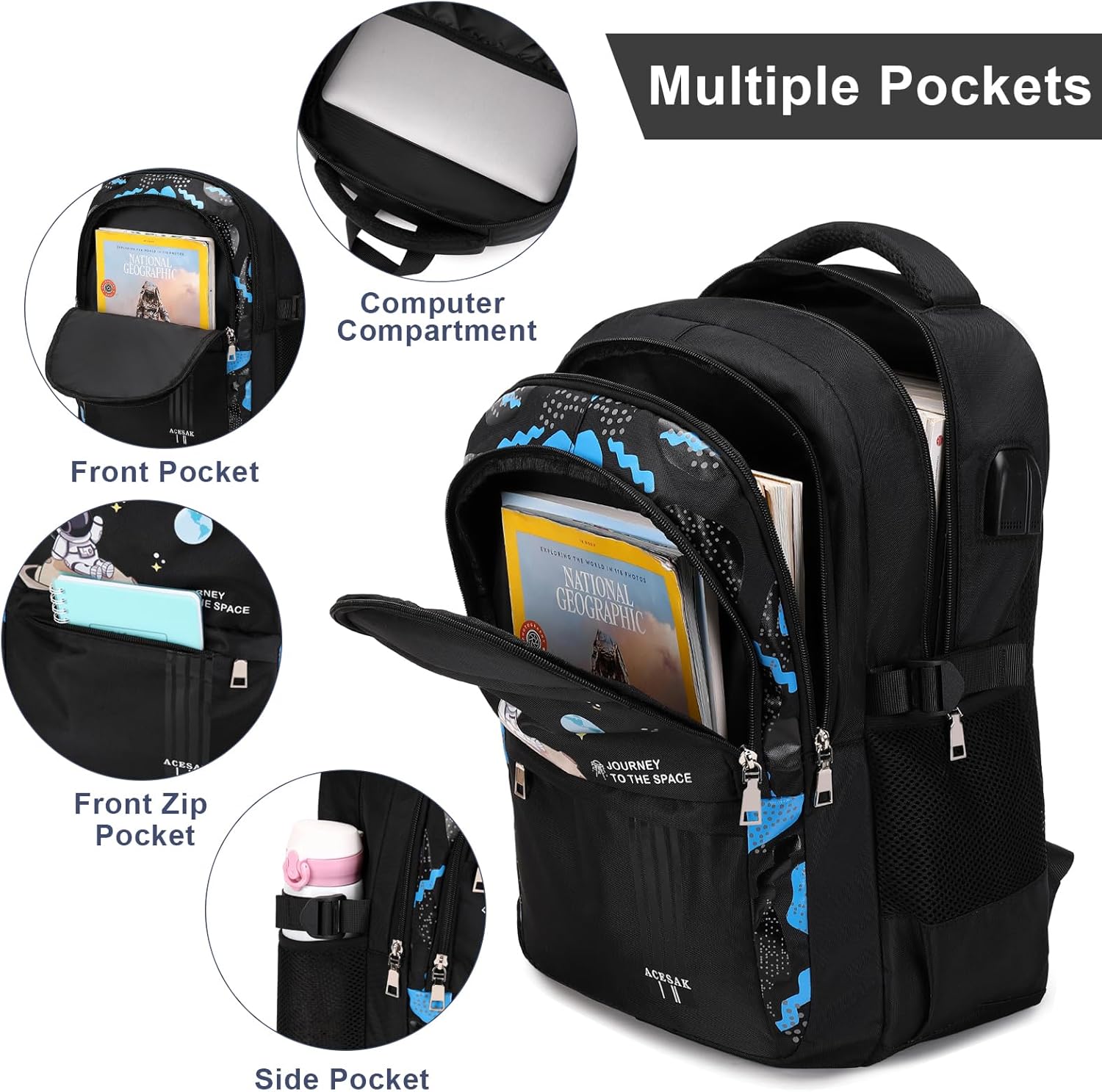 Backpack for Boys - Boy Backpack Schoolbag for Boys Kids Children Teens Girls Elementary Middle School Bags, Waterproof Lightweight Kids Bookbag Backpacks Casual Daypack with Lunch Bag Set - Image 3