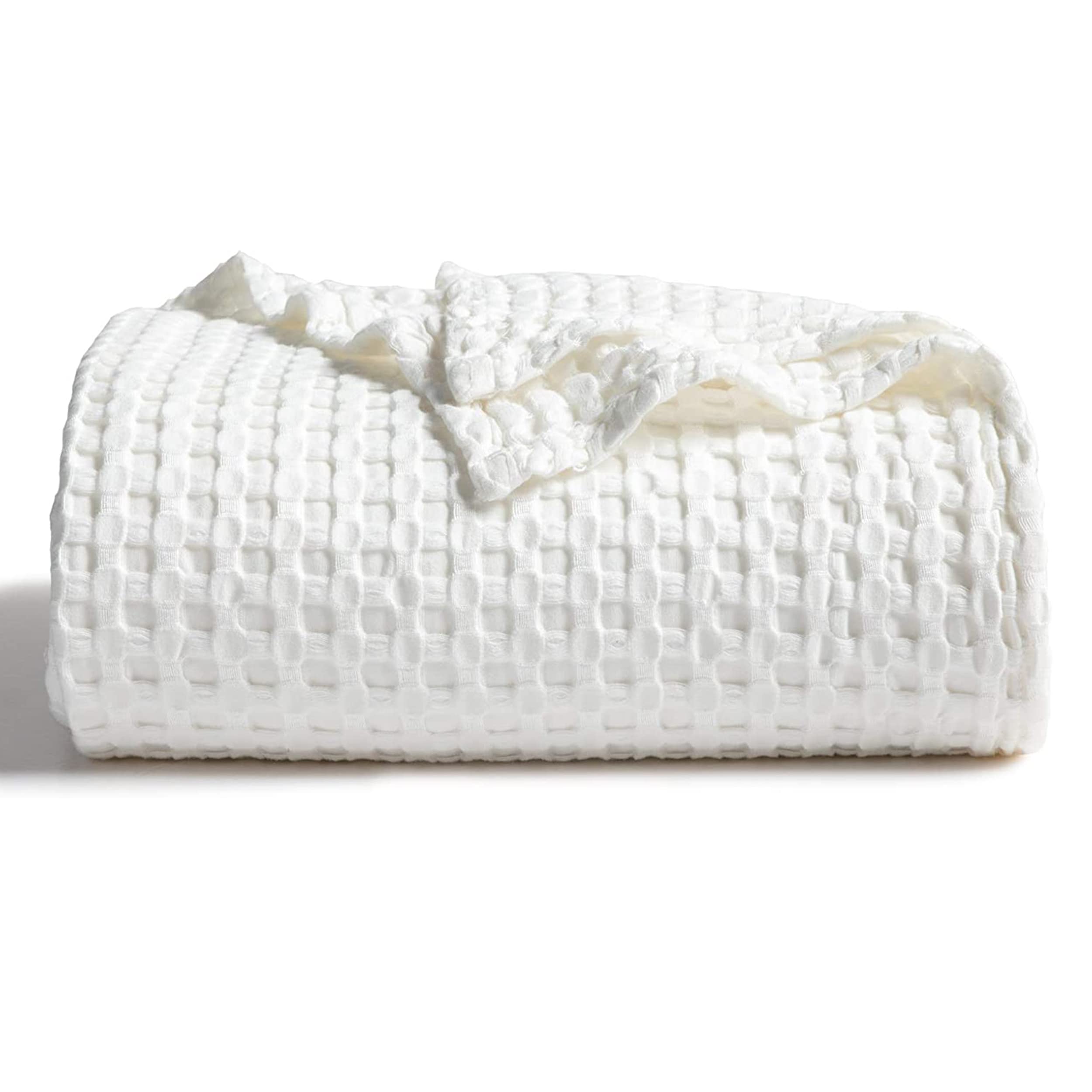 Bedsure Cooling Bamboo Waffle Twin XL Blanket - Lightweight and Breathable Twin Blankets for Hot Sleepers, Soft Spring Blanket, Luxury Cotton Throws for Bed, Couch and Sofa, White, 66x90 Inches