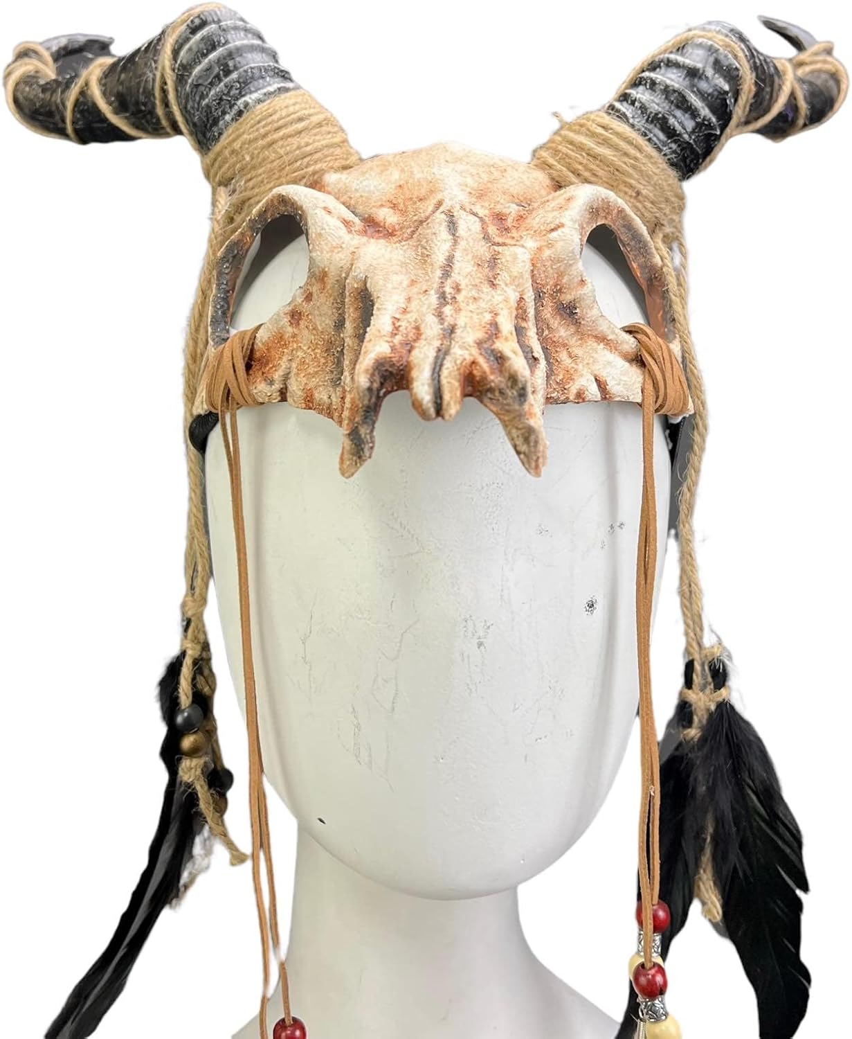 Magnificent Horn Ram Skull Masquerade Mask in White Natural Tone M39598W Head Band Mask