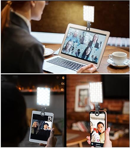Miniatura 7 de Luz de video recargable de 60 LED, luz LED portátil de 2000 mAh, luz para selfie con modo de luz de 25 velocidades, para selfie, videoconferencia,
