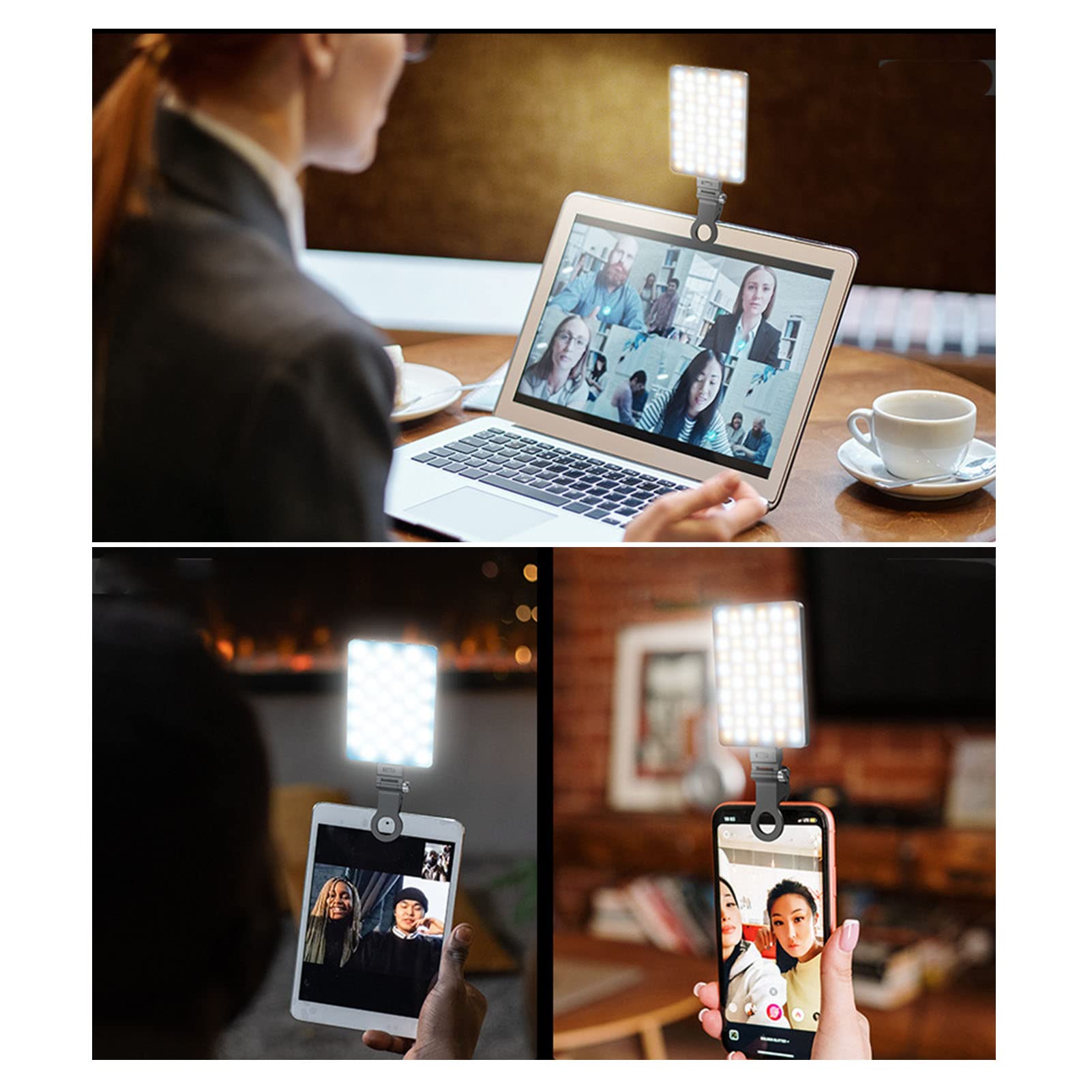 Luce LED Portatile per Fotocamera, Luce Calda Fredda a Doppia Temperatura di Colore, Clip, 60 LED, Ricaricabile da 2000mAh, per Telefono/tablet/laptop