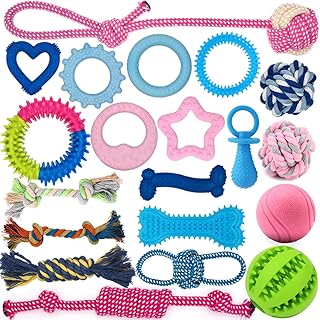 PawsAion 20 Pack Puppy Toys Set - Puppy Chew Toys for Teething, Interactive Dog Teething Toy for Small Breeds - Tough Rope Toys for Puppies, Cute Soft Rubber Toys Bundle for Teeting Pets