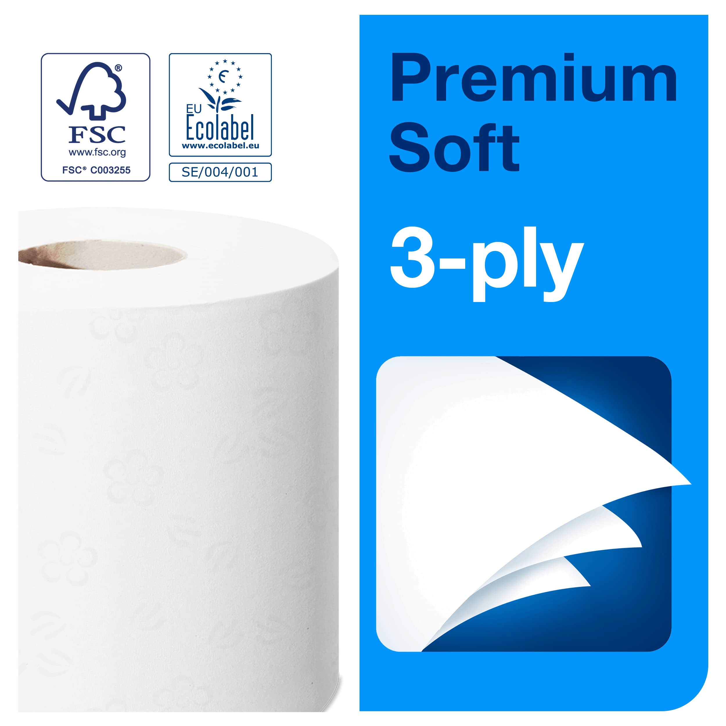 Tork 110316 Rollos de papel higiénico Premium suave T4 / Rollos wc de 3 capas compatibles con el sistema higiénico de rollos pequeños Tork T4, 9 paquetes x 8 rollos (= 72 rollos)