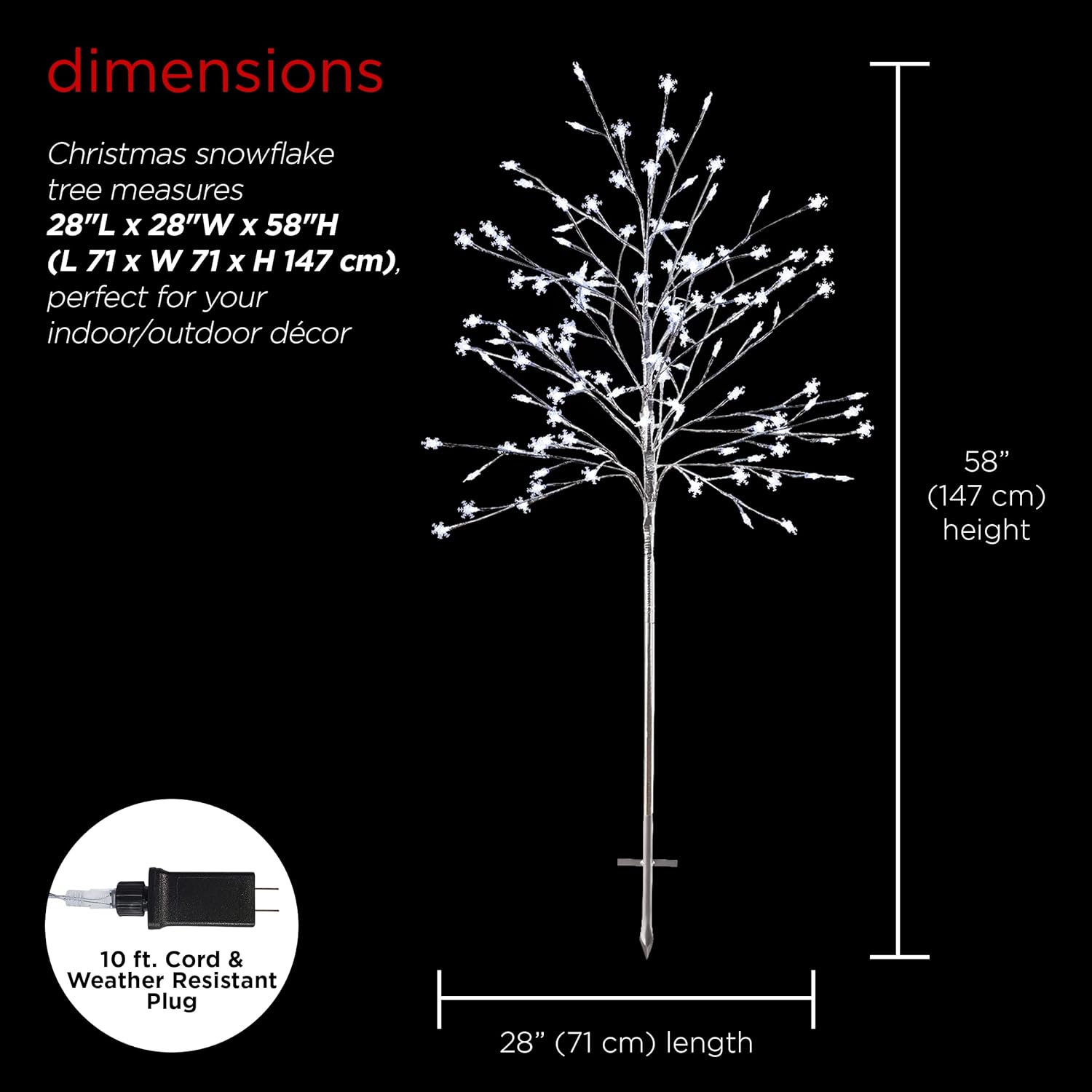 Alpine Corporation Frosty Christmas Snowflake Tree with LED Lights, Indoor and Outdoor Holiday Décor for Front Yard, Lawn, Home - 55-Inch Tall - White