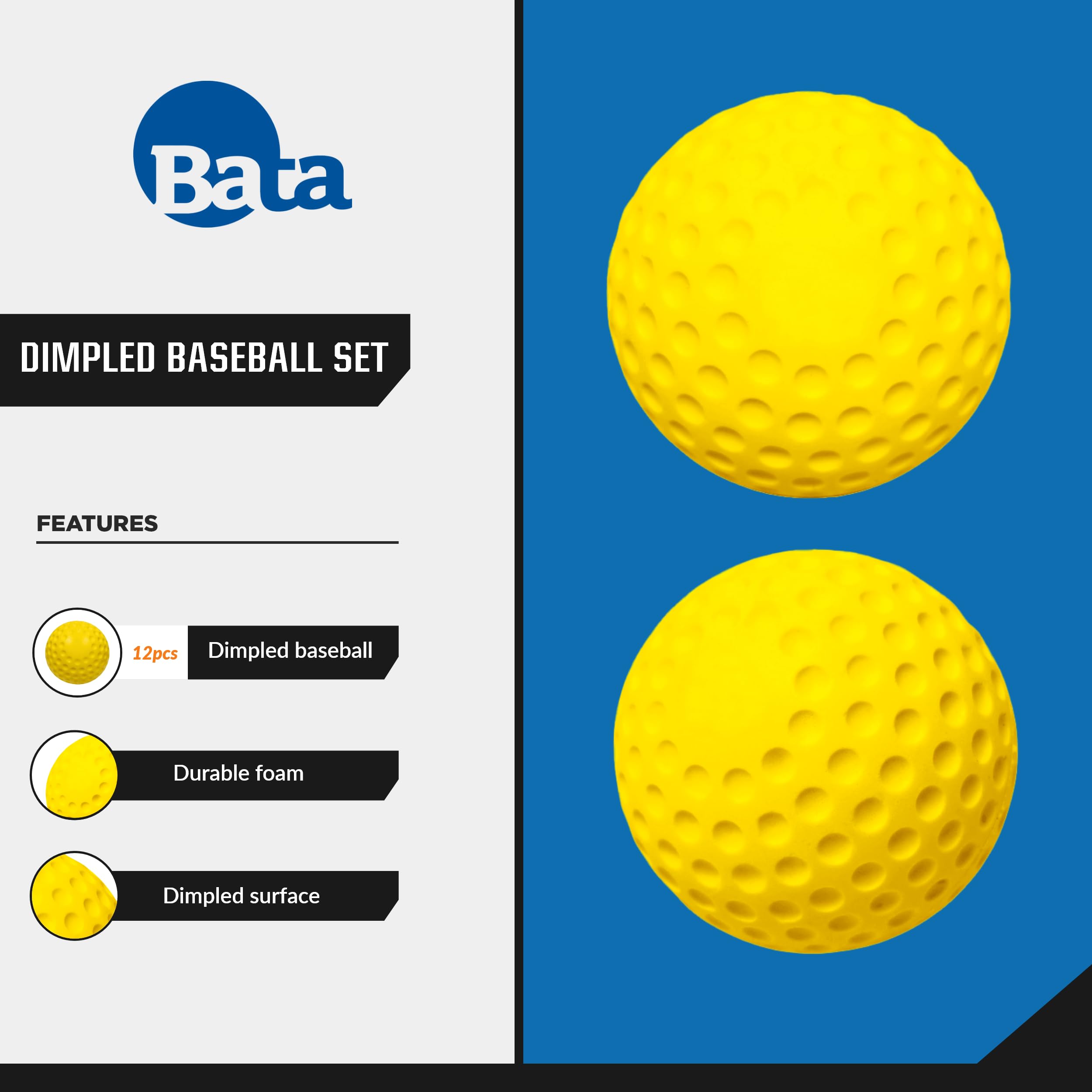 BATA 12 Inch Low Dimpled Softballs, Pack of 12 Softball Set for Pitching Machine Training, Balls for Pitch Machines, Yellow