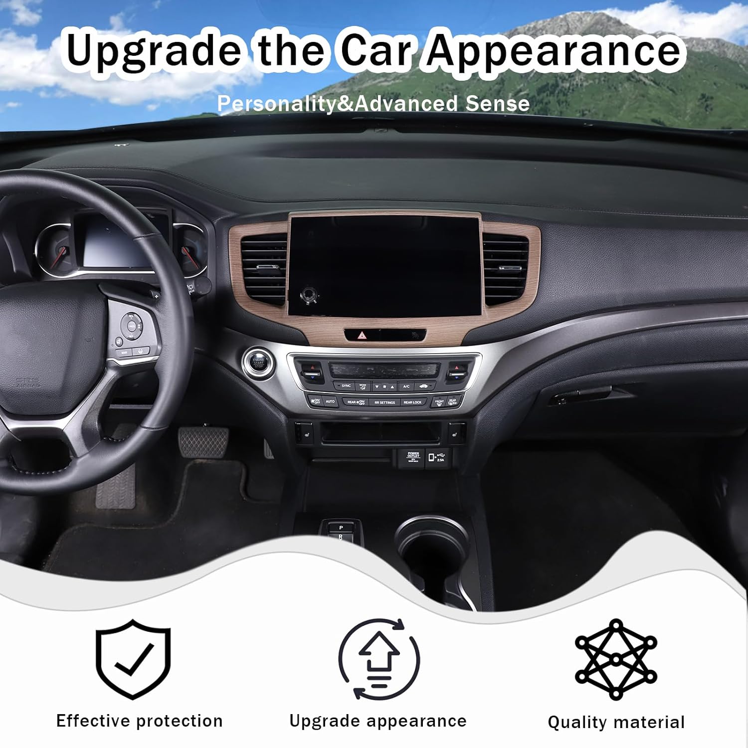 Dashboard Navigation Panel Frame for Honda Pilot 2019-2022/ Ridgeline 2021-2023/ Passport 2019-2023, ABS Material Center Console GPS Screen Panel Frame Trim Accessories (Pear Wood Grain)