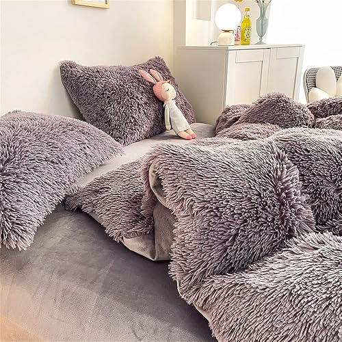 Miniatura 6 de chovy Juego de sábanas de 4 piezas de piel sintética individual color morado con bolsillos profundos, juego de sábanas de franela de terciopelo de