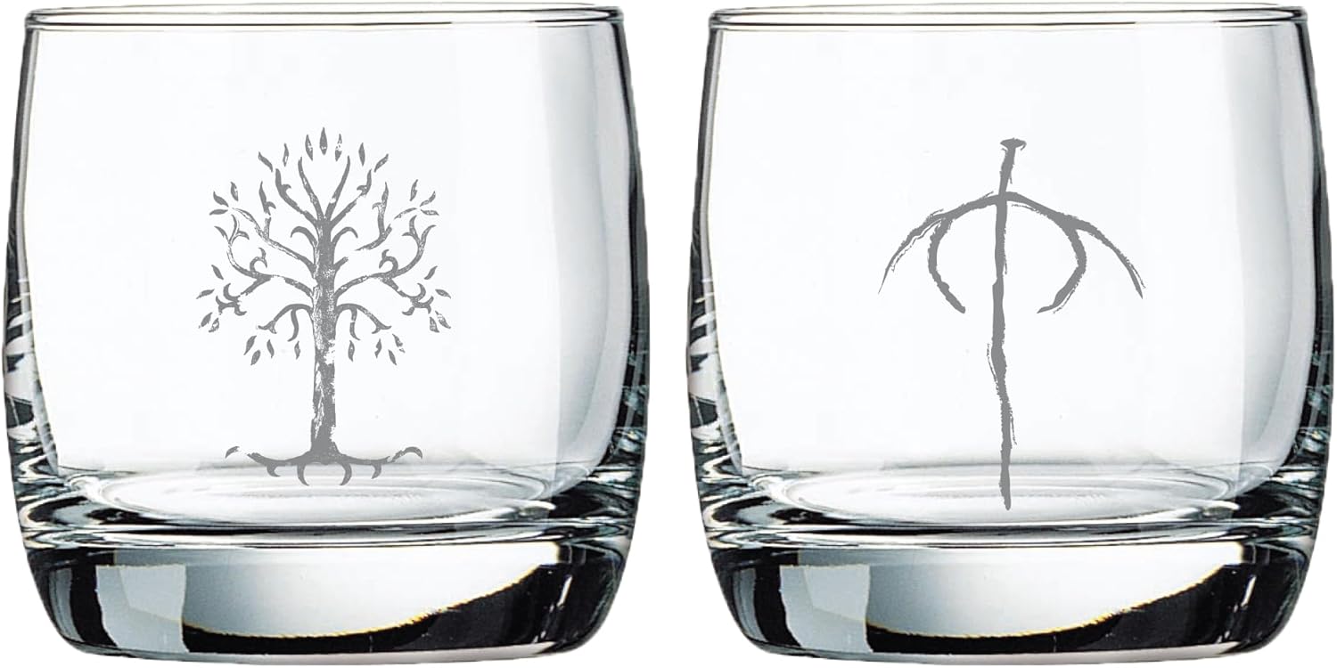 Katalyst Lord of The Rings Tree of Gondor and Orc Eye Whiskey Glasses 10 oz Cocktail Glasses 2-Pack