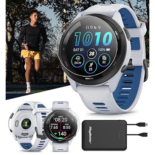 Garmin Forerunner 265 (Aqua/Black) Running GPS Smartwatch | Bright AMOLED Display, Advanced Training, Recovery Insights | Bundle with PlayBetter HD Screen Protectors & Portable Charger