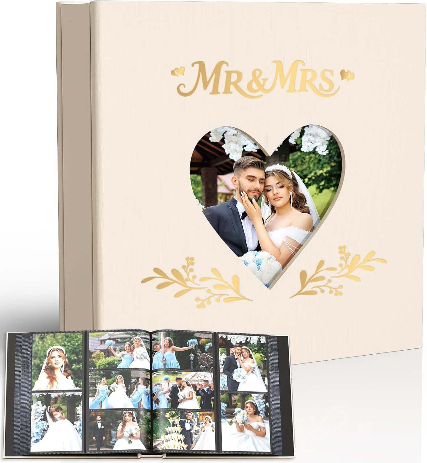 Barsone Linen Wedding Photo Album 4x6 with 400 Pockets(Large Capacity Customizable Memory Book, Custom Engraved Cover, Bridal Photo Album for Engagement, Gifts & Memory Keepsake)