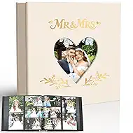 Barsone Linen Wedding Photo Album 4x6 with 400 Pockets(Large Capacity Customizable Memory Book, Custom Engraved Cover, Bridal Photo Album for Engagement, Gifts & Memory Keepsake)-White Inner Pages