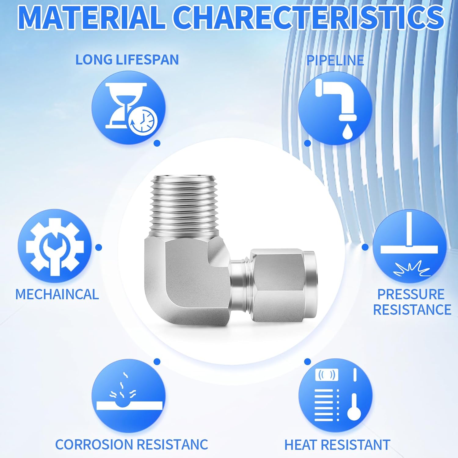 ChillWaves 304 Stainless Steel Compression Tube Fitting, 3/4" OD x 1" NPT Male 90 Degree Elbow Compression Union Connector(1-PACK)