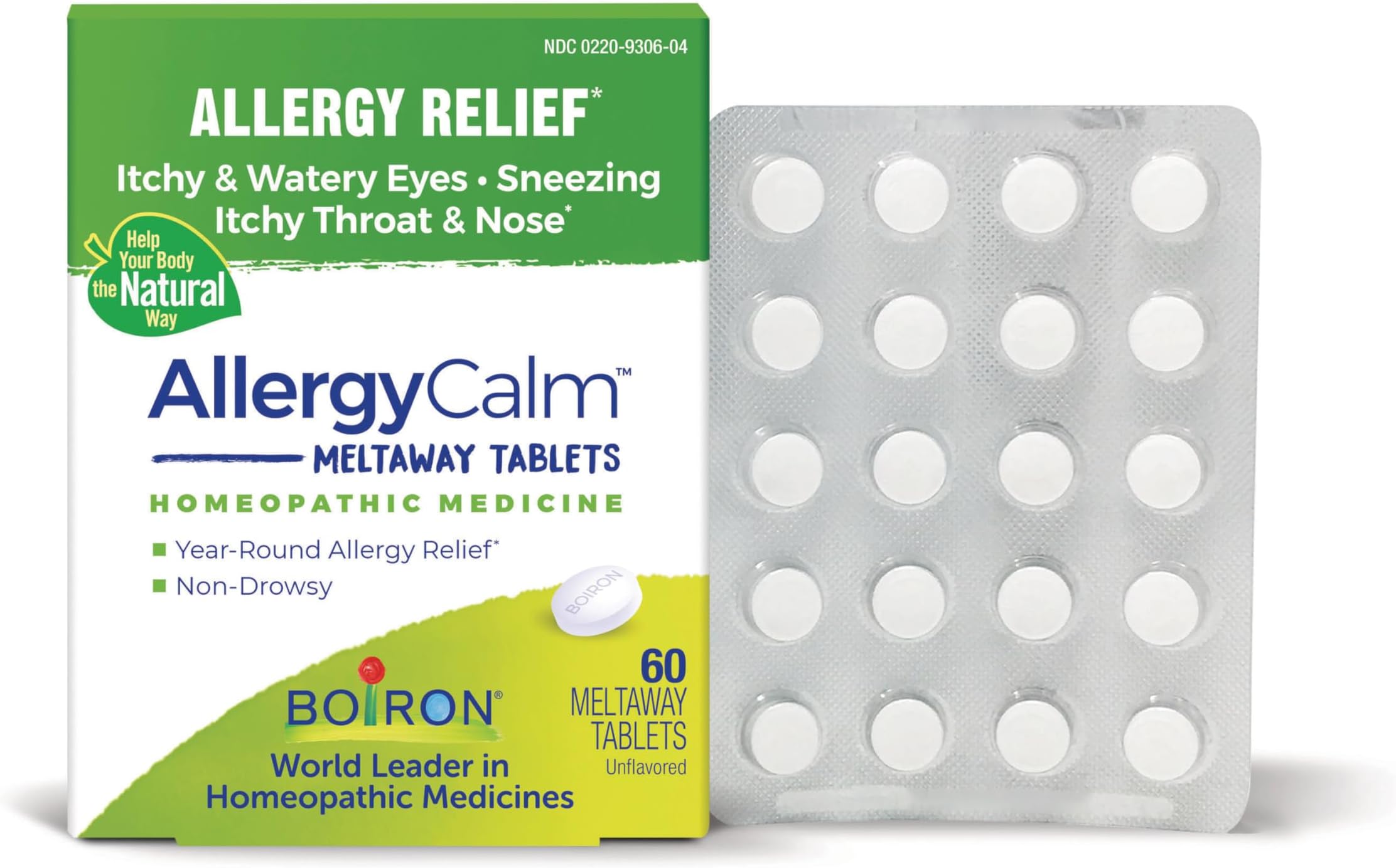 Boiron AllergyCalm Tablets for Relief from Allergy and Hay Fever Symptoms of Sneezing, Runny Nose, and Itchy Eyes or Throat - 60 Count