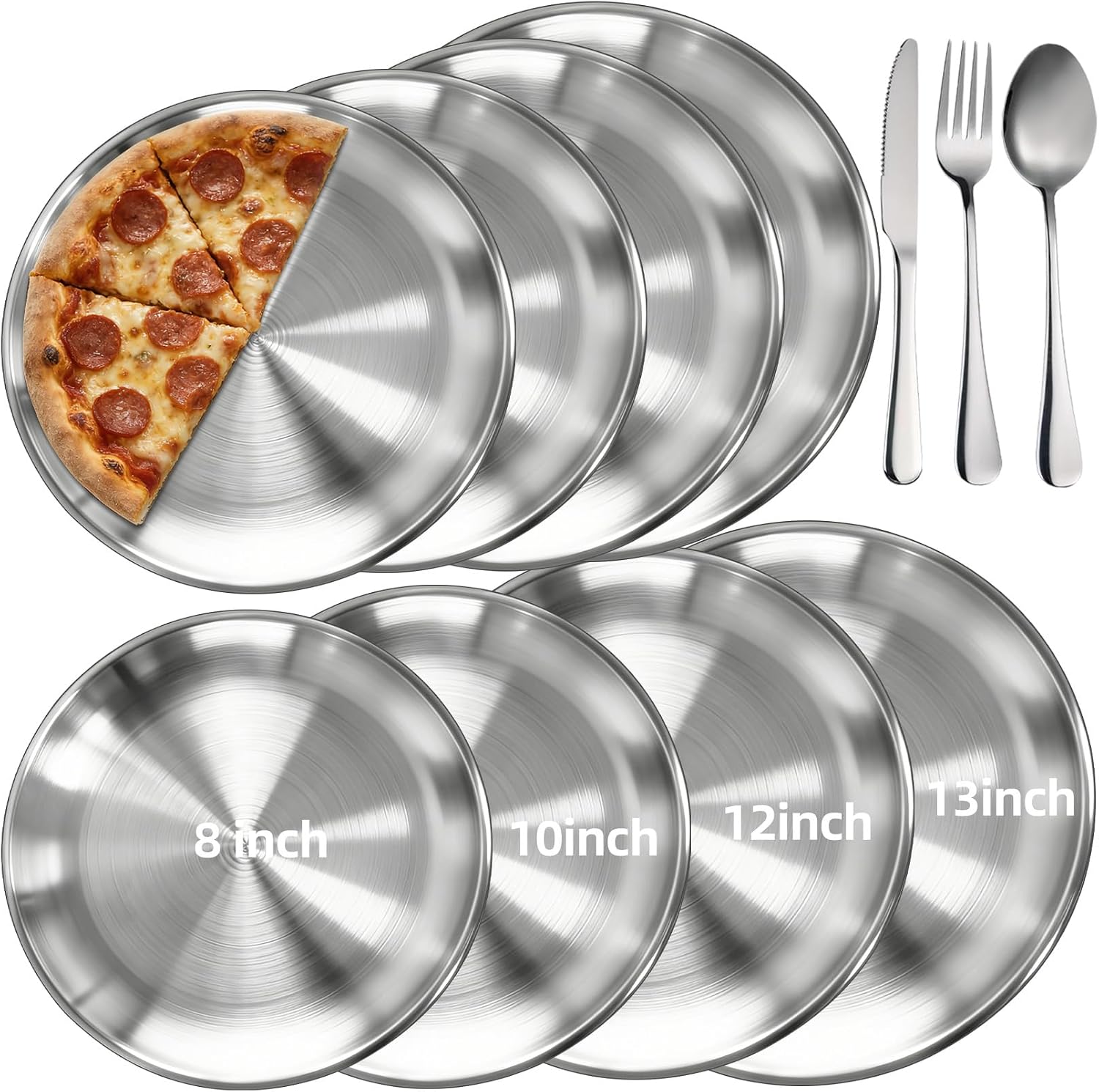 Pizza Pan Set for Oven Stainless Steel Round Pizza Tray Round Pizza Plate for Oven Baking Home Kitchen Restaurant,Dishwasher Safe, Easy Clean (13Inch & 12 Inch & 10 Inch & 8 Inch)