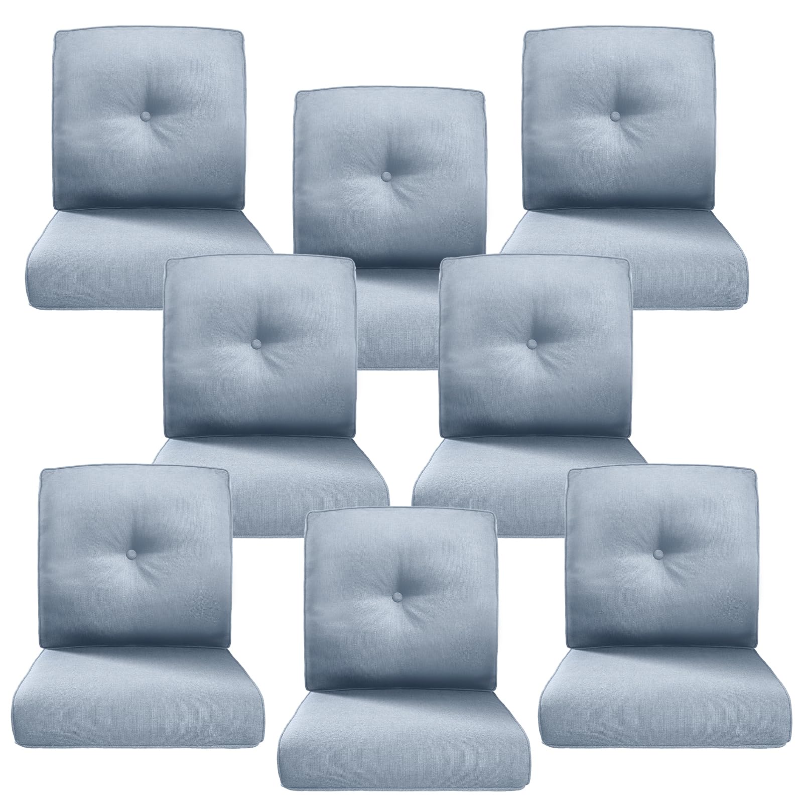 Luxury 4" Thick Outdoor Cushion Set of 8 - 22x24 Patio Furniture Cushions with 28D High-Density Foam, Water-Resistant &amp; Fade-Resistant Fabric, Removable Covers for Patio Furniture Sofa - Baby Blue