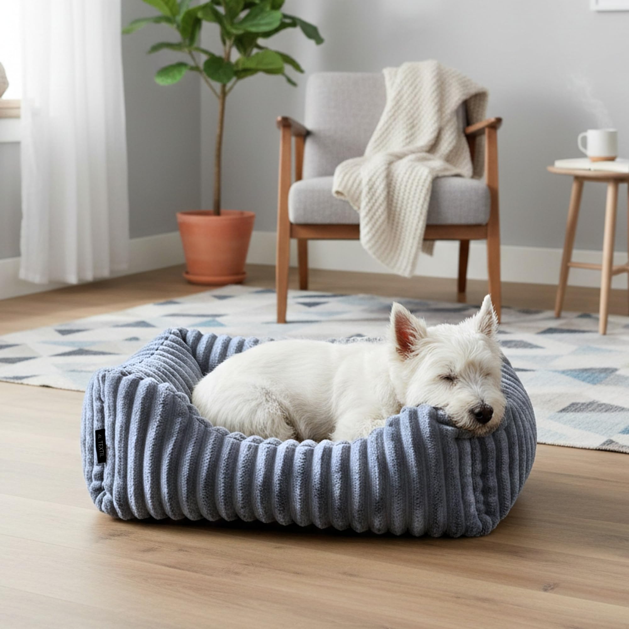 4L Textil Bella Plüsch-Hundebett Premium-LINE Kuscheliges Hundekörbchen aus Cord Katzenkorb Hundekorb für Welpen Hundebett flauschig Hundesofa kleine Hunde (Dunkelgrau, 90x70 cm)