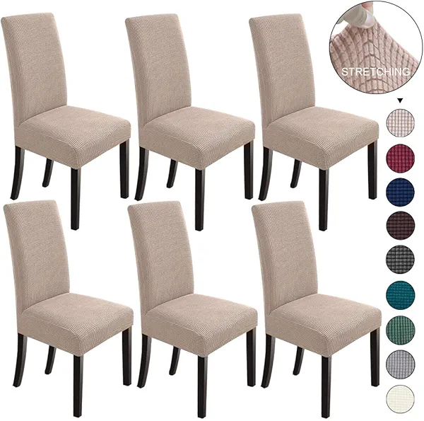 NORTHERN BROTHERS Dining Room Chair Covers Set of 6, Removable Washable Chair Covers for Dining Chairs Stretch Parson Chair Slipcover, Khaki