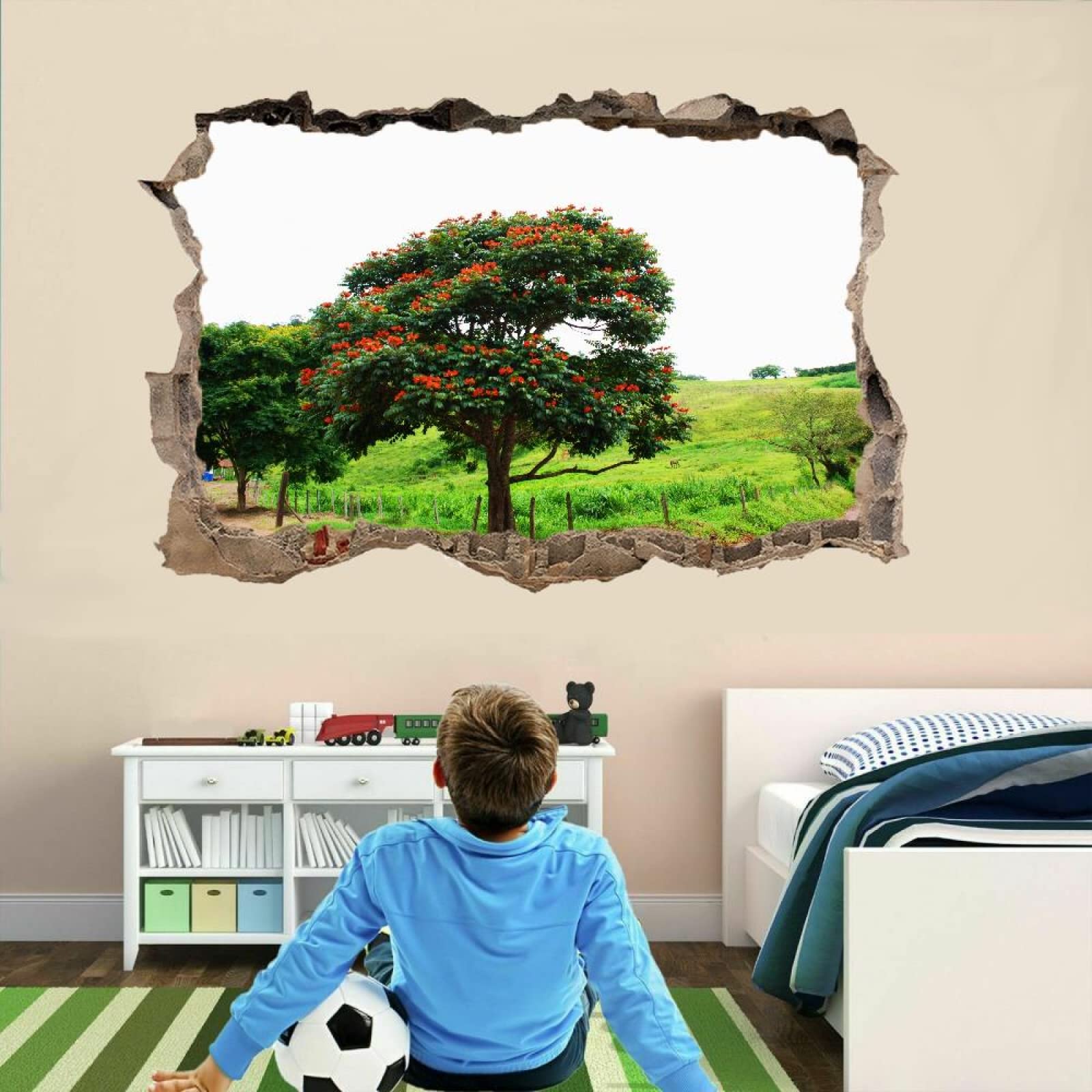 3D Wandtattoo Wanddurchbruch Wandaufkleber, Baum Wandsticker Wanddeko Wandbilder, Landschaft Selbstklebend Vinyl Wand Aufkleberfür Wohnzimmer Schlafzimmer Badezimmer Flur Küche Möbel Aufkleber