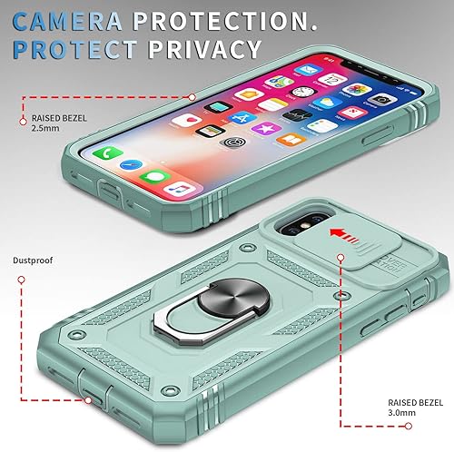 Miniatura 3 de Fetrim Funda para iPhone X, Funda de teléfono con soporte de anillo de rotación para Apple iPhone XXS - Verde Rosa
