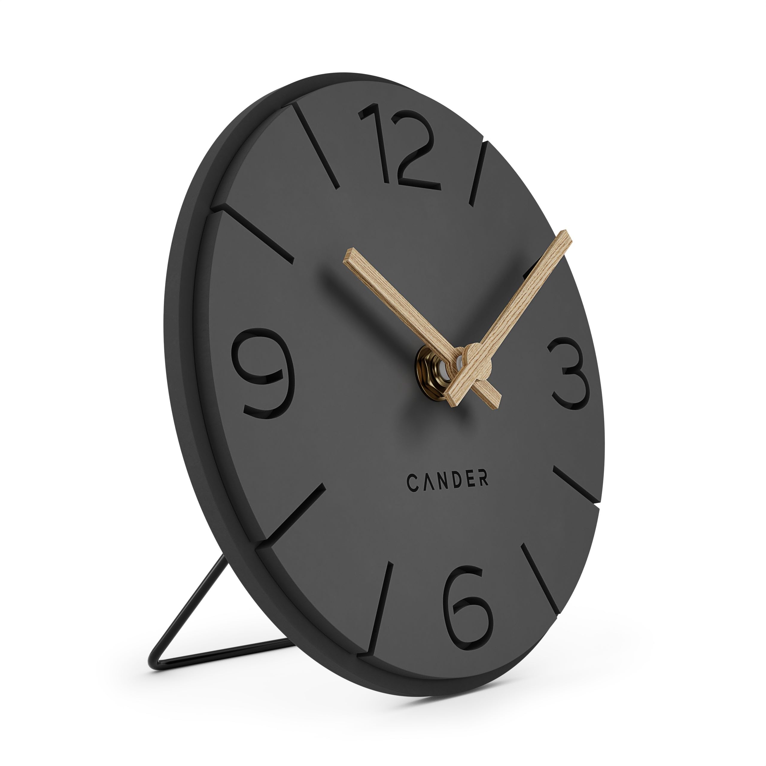 Cander Berlin MNU 2615 Y - Reloj de mesa silencioso sin tictac, 15 cm, analógico, funciona con pilas, color gris y negro