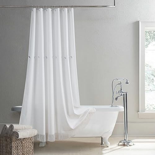 Luchen - Cortinas de ducha de tela de poliéster con flores, impermeables, hojas verdes, cortinas de baño con flores blancas, extra de 78 pulgadas de