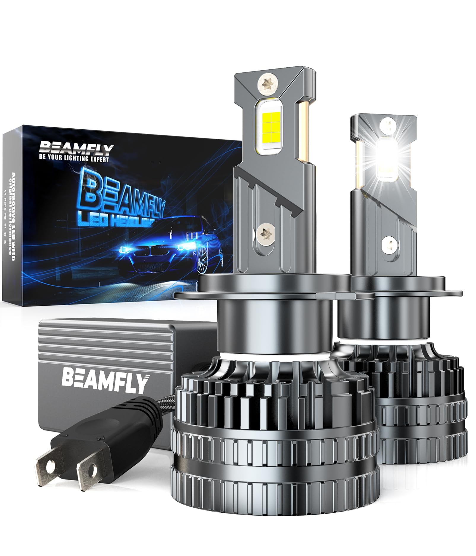 BEAMFLY Ampoules Auto LED H7 Canbus 130W 28000LM 6000K Lumières Blanches, Kit de Conversion de phares de Voiture, Feu de Croisement 12V, Tube épais en cuivre, Lampes LED, 2 pièces
