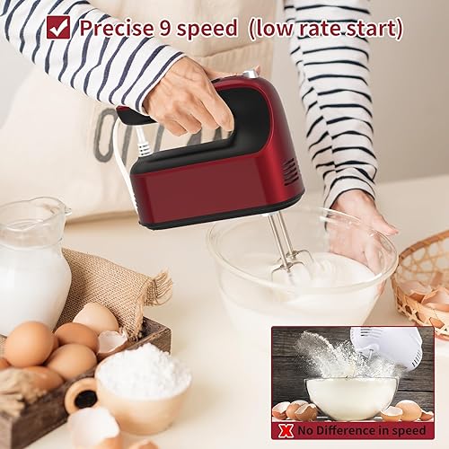 Miniatura 4 de Batidora de mano digital de 9 velocidades, motor de 400 W CC, batidora de mano eléctrica de mano con estuche de almacenamiento a presión, botón