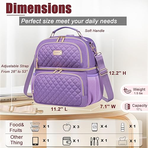 Miniatura 4 de Weitars Bolsa de almuerzo para mujer, lonchera de doble compartimento para mujer, bolsa de almuerzo para el trabajo, bolsa térmica térmica a prueba