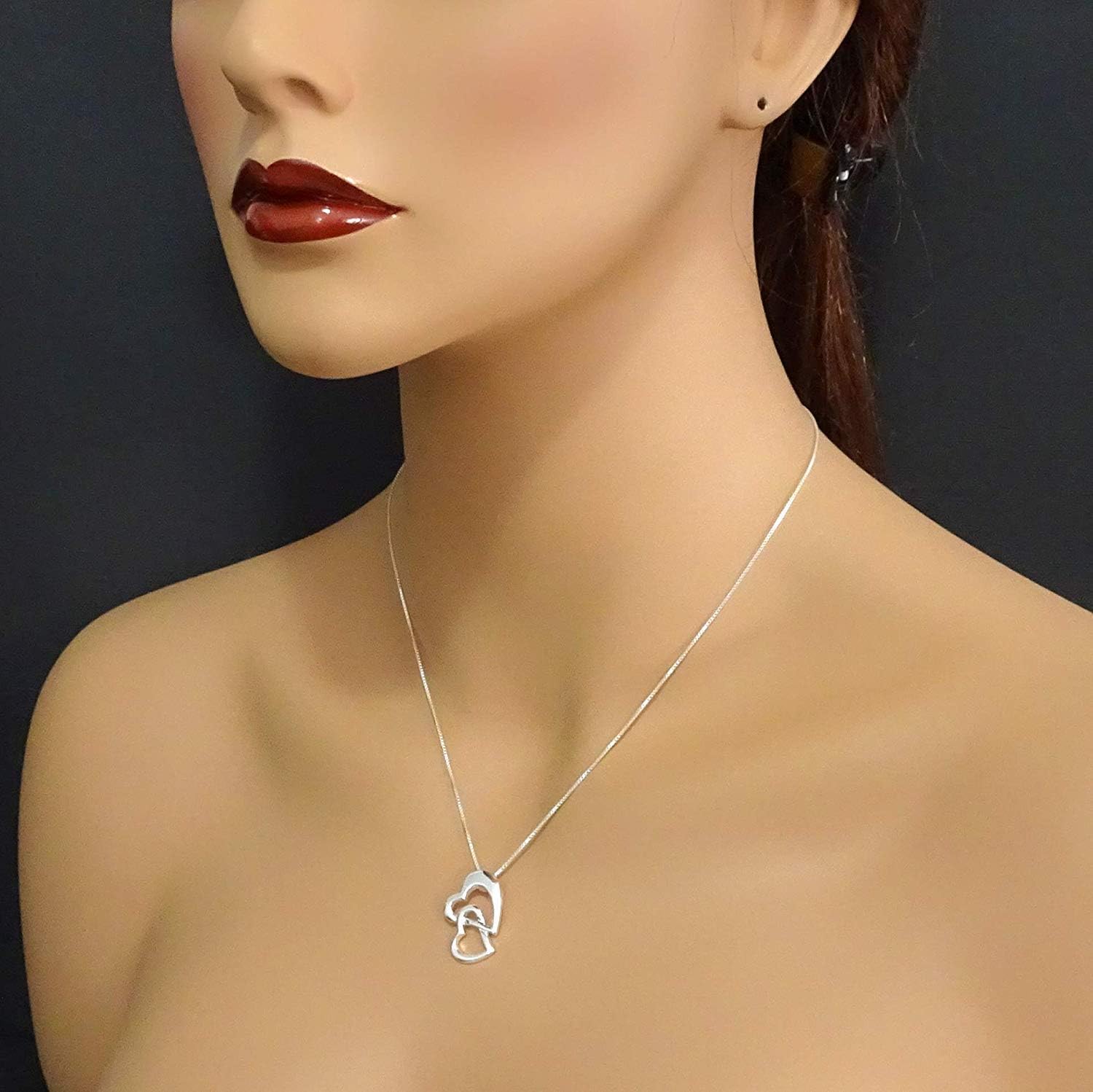 Double Heart Necklace, Sterling Silver Heart Necklace, Mother Gift Necklace, Gift for Daughter, Gift for Son, Mother Daughter Necklace, Mother Son Necklace Sterling Silver