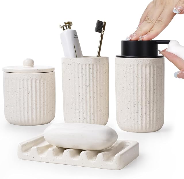 Bathroom Set UMLACA, 4-Piece Bathroom Accessories Sets (Foam Soap Dispenser, White)