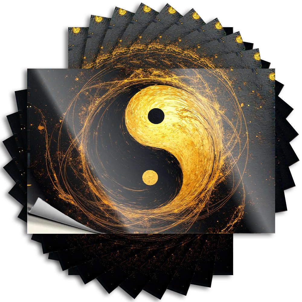 Golden Yin Yang Symbol with Swirling Energy. Housewarming Summer - Decals Bottle Waterproof Decal(8X12CM)